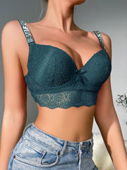 Lace Push Up Bra with Rhinestone Straps