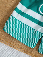 Boys Beach Pants Strip Print Drawstring Elastic Waist Swim Trunks