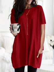 Solid Loose T shirt Dress Crew Neck Short Sleeve Mini Dress Women's Clothing