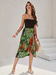Tropical Print Tube Dress Off Shoulder Split Dress