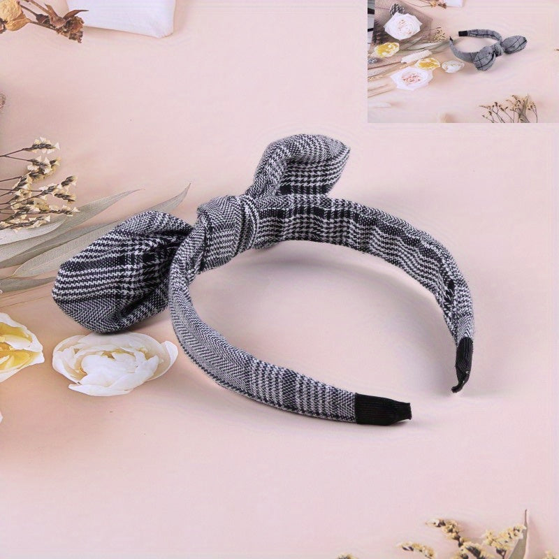 Wide Grey Bow Headband Solid Striped Print Hair Band Girls Hair Accessories
