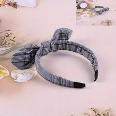 Wide Grey Bow Headband Solid Striped Print Hair Band Girls Hair Accessories