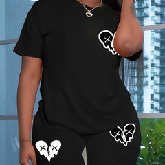Women's Plus Heart Print Tee & Shorts Set