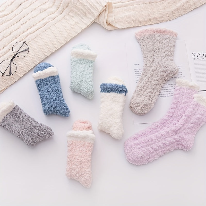 7 Pairs Colorblock Fuzzy Socks Warm Mid Tube Women's Stockings