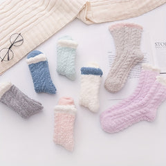 7 Pairs Colorblock Fuzzy Socks Warm Mid Tube Women's Stockings