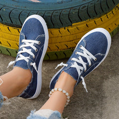 Women's Denim Canvas Flat Sneakers Lace Up Casual Shoes