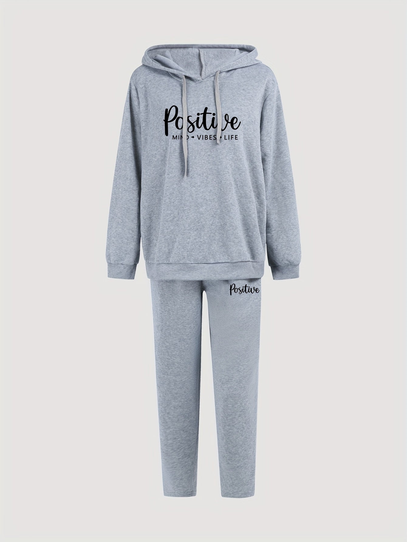 Plus Letter Print Hoodie & Joggers Set