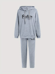 Plus Letter Print Hoodie & Joggers Set