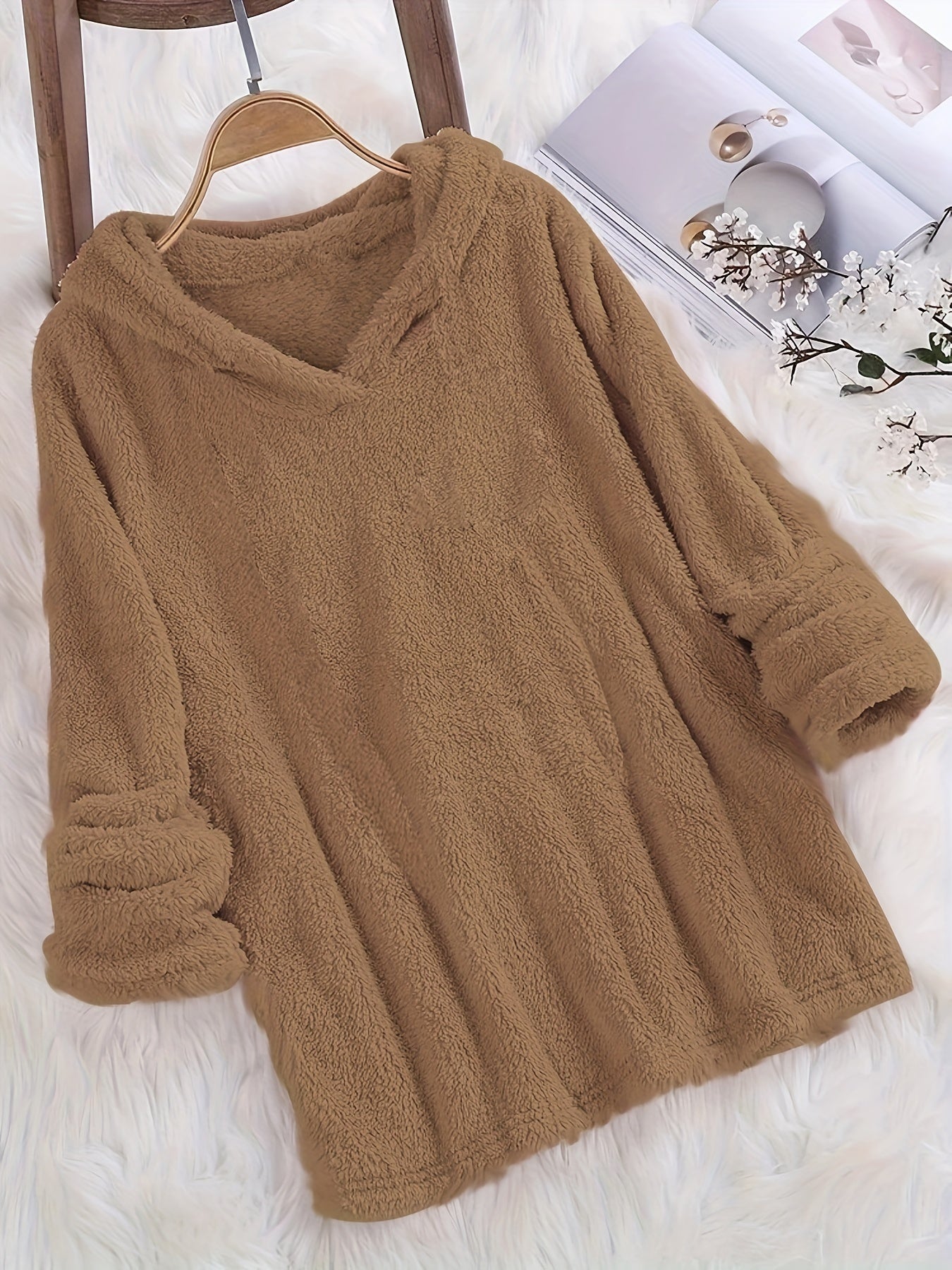 Fleece Solid Hoodie Long Sleeve Sweatshirt