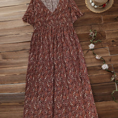 Ditsy Print Short Sleeve V Neck Maxi Dress
