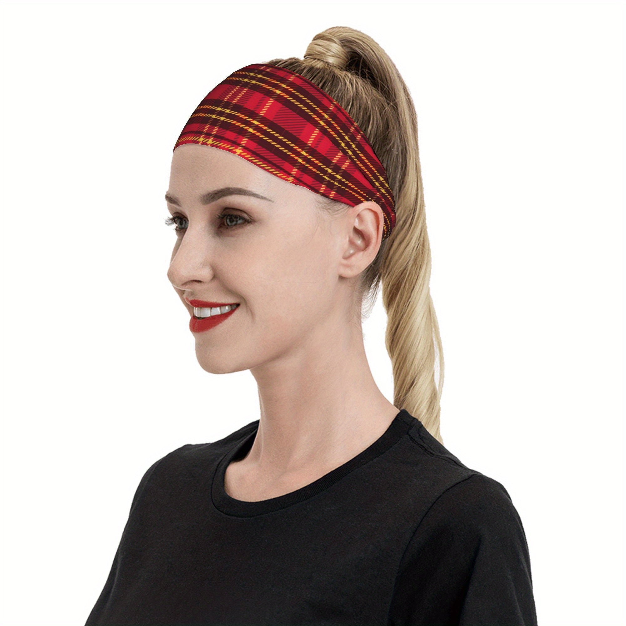 Vintage Plaid Headband Red Striped Sports Casual Outfit Accessory
