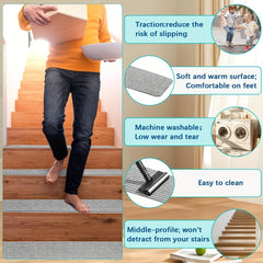 15pcs Non Slip Stair Treads Gray Peel Stick Carpet Tape Self Adhesive Stair Trac
