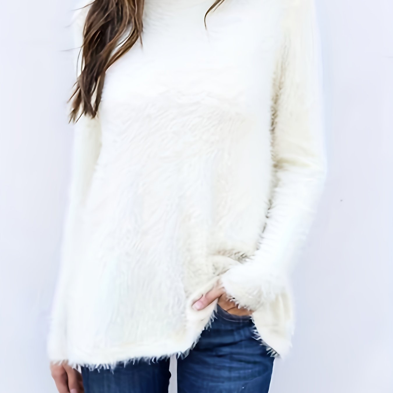 Eyelash Long Sleeve Sweater Round Neck Jumper
