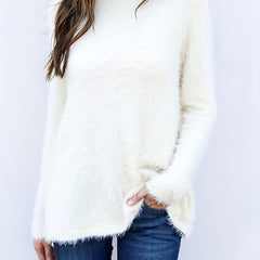 Eyelash Long Sleeve Sweater Round Neck Jumper