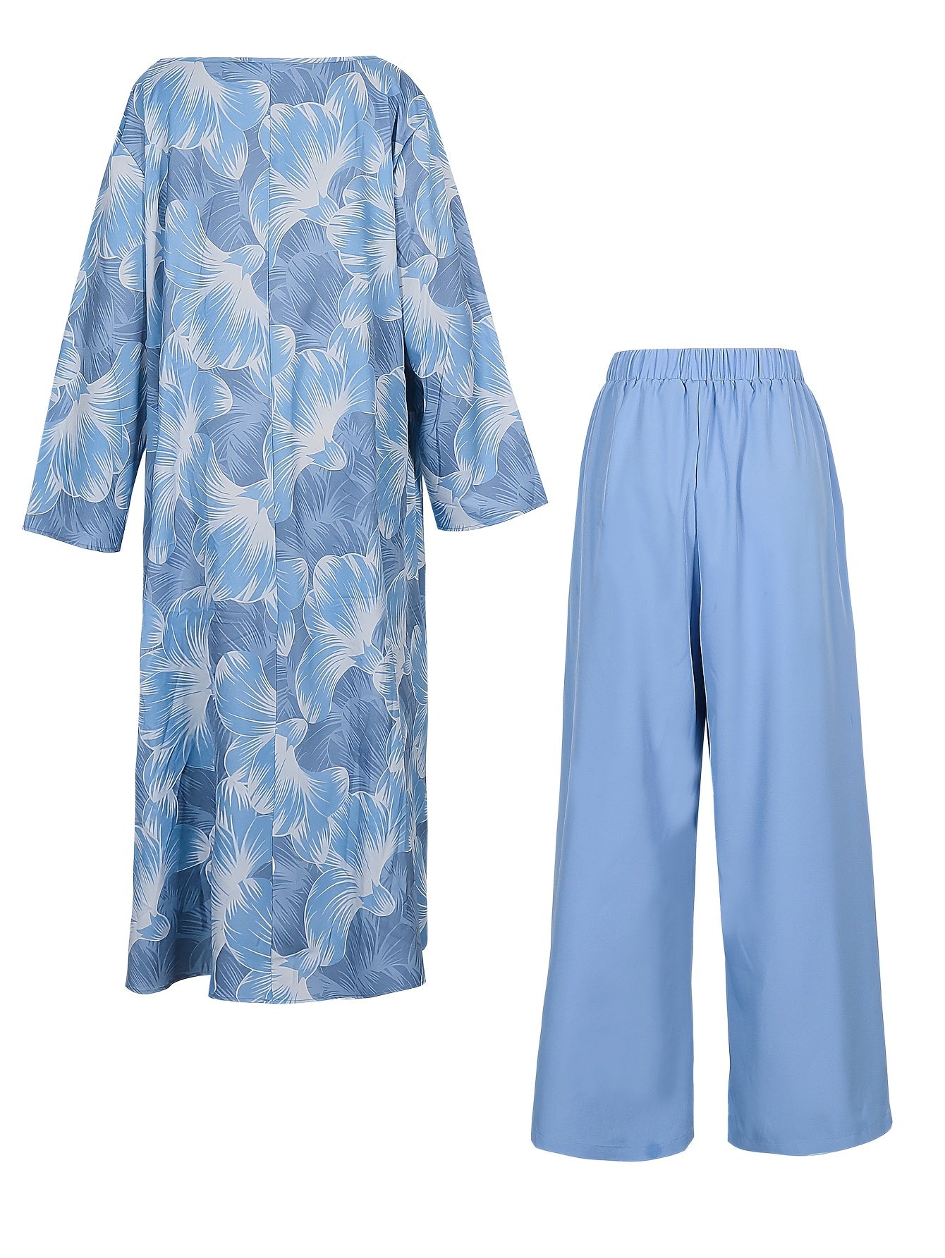 Floral Print Tunic Top & Wide Leg Pants Set