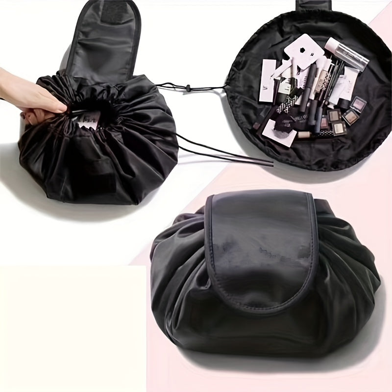 Drawstring Makeup Bag Magic Cosmetic Pouch Lay Flat Travel Organizer Pouch