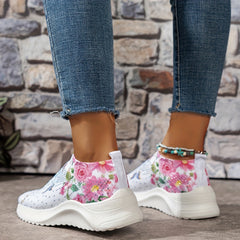Rhinestone Platform Sneakers with Butterfly & Flower Pattern