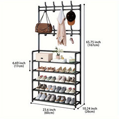 Entrance Coat Rack Foyer Shoe Rack 4 5 Layers 8 Hooks Storage Shelves