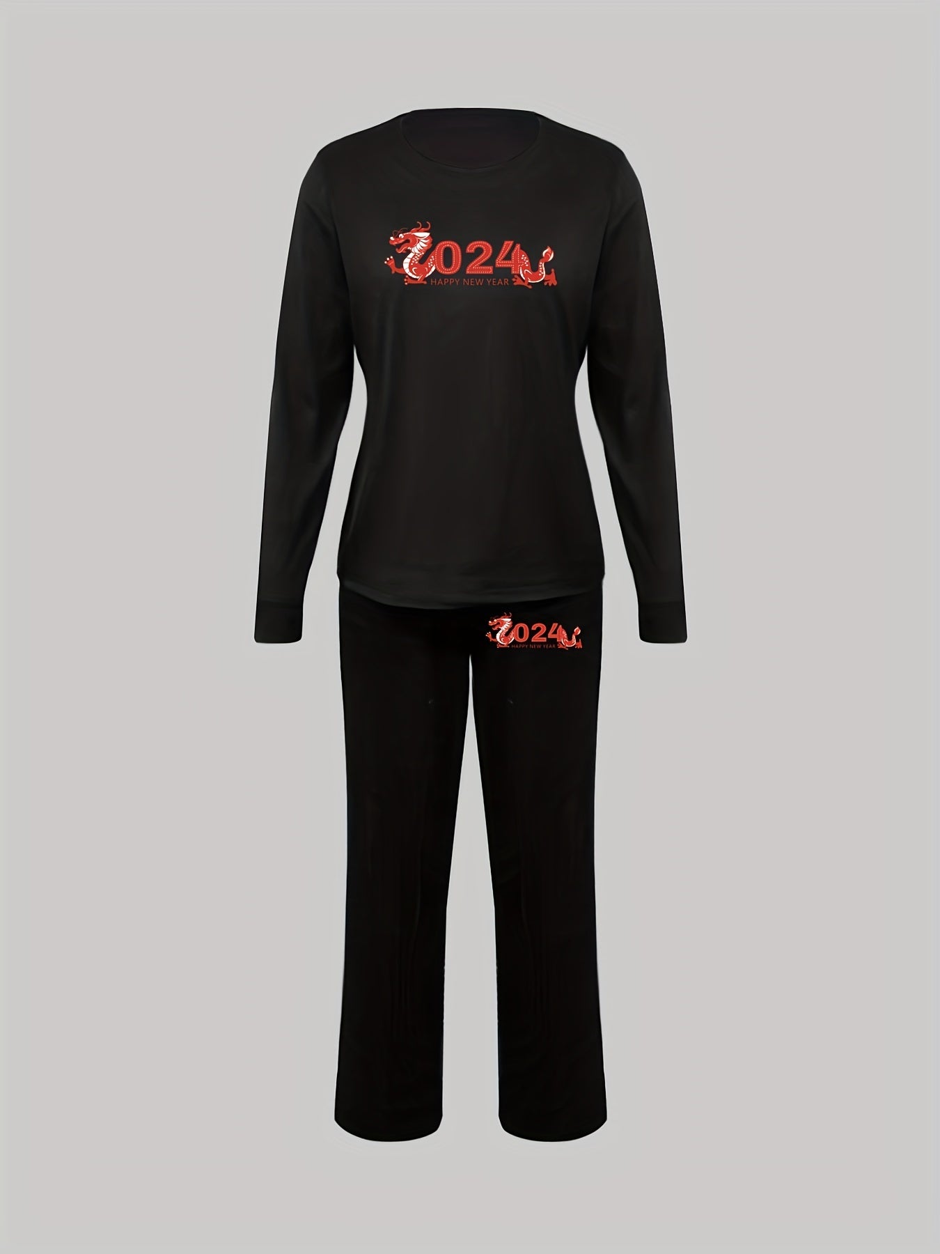 Dragon Print Lounge Set Long Sleeve Top & Pants Women's Loungewear