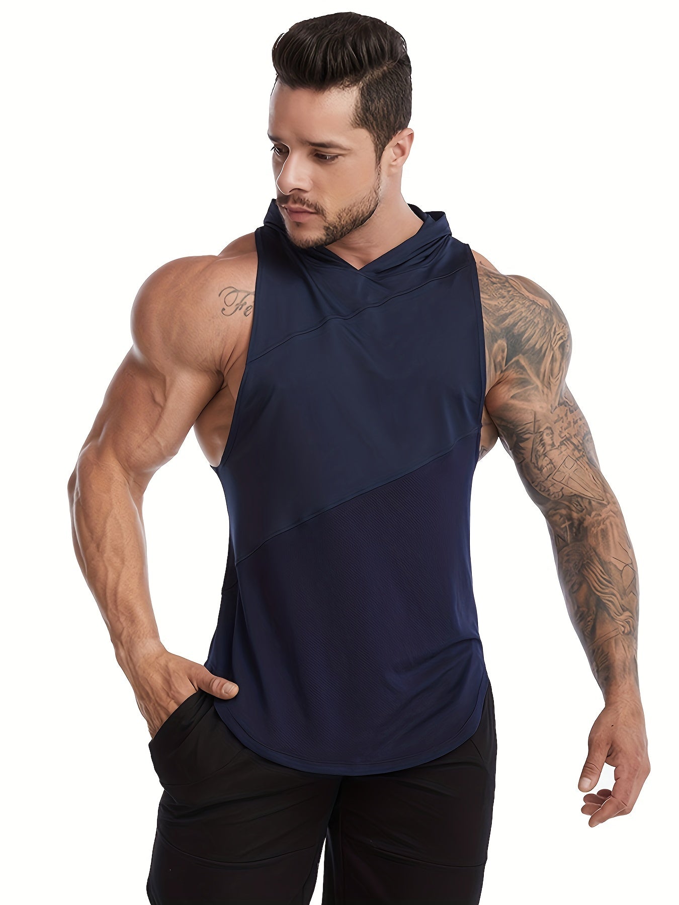 Men's Breathable Sleeveless Hooded Vest for Running Training Gym