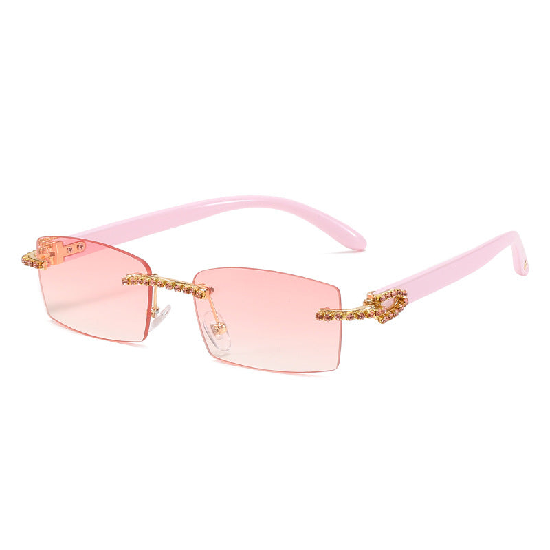 Rimless Sunglasses Rhinestones Boho Sun Glasses Shades UV400