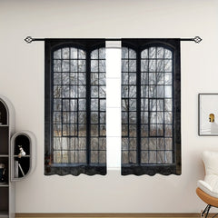 2 Panels Halloween Haunted House Curtain Translucent Curtains