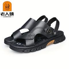 LAORENTOU Men's Leather Sandals Casual Outdoor Anti-skid Sandals