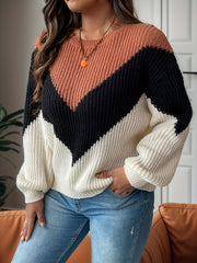 Colorblock Lantern Sleeve Knit Top
