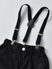Boys Gentleman Outfit Button Bowtie Short Sleeve Shirt & Suspender Shorts Set