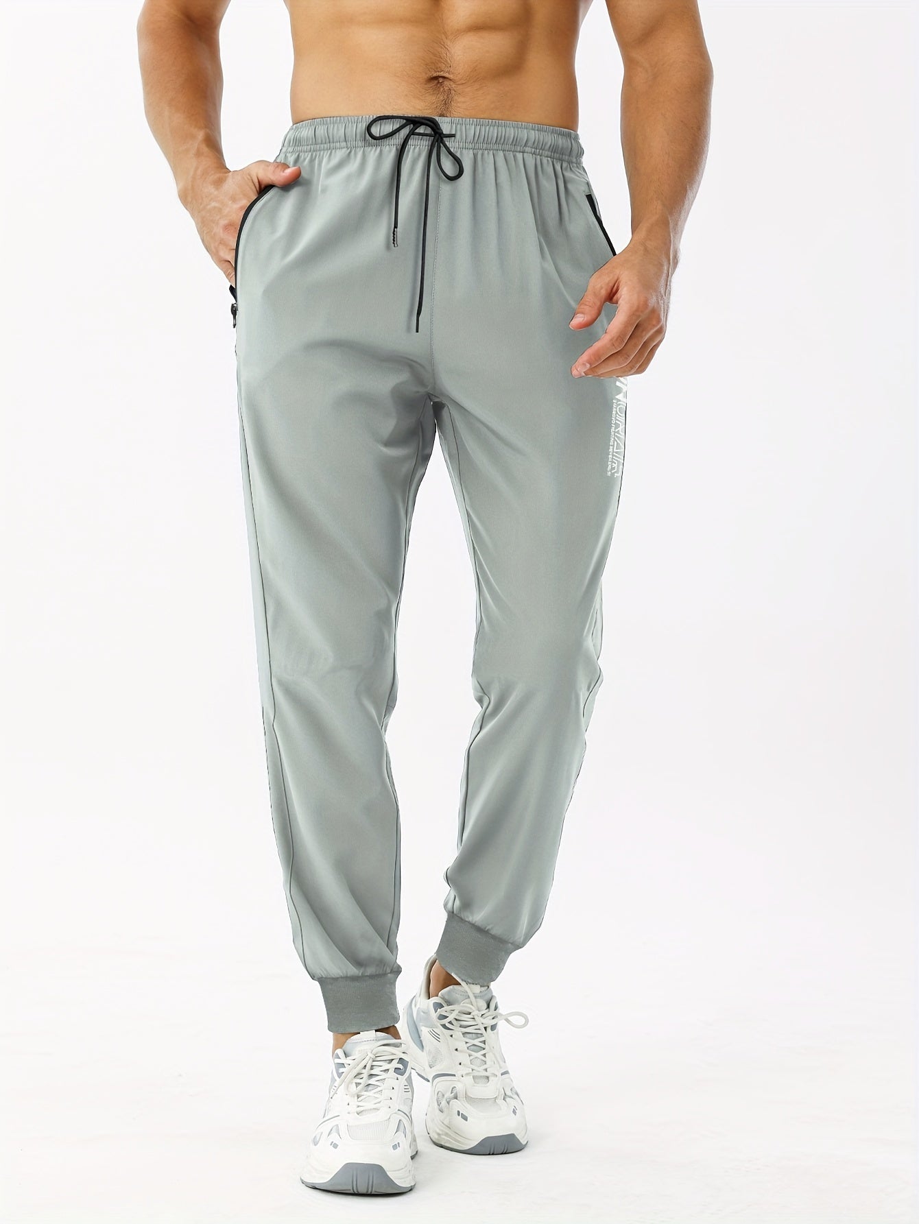 Men's Letter Print Joggers Zipper Pockets Athletic Sweatpants