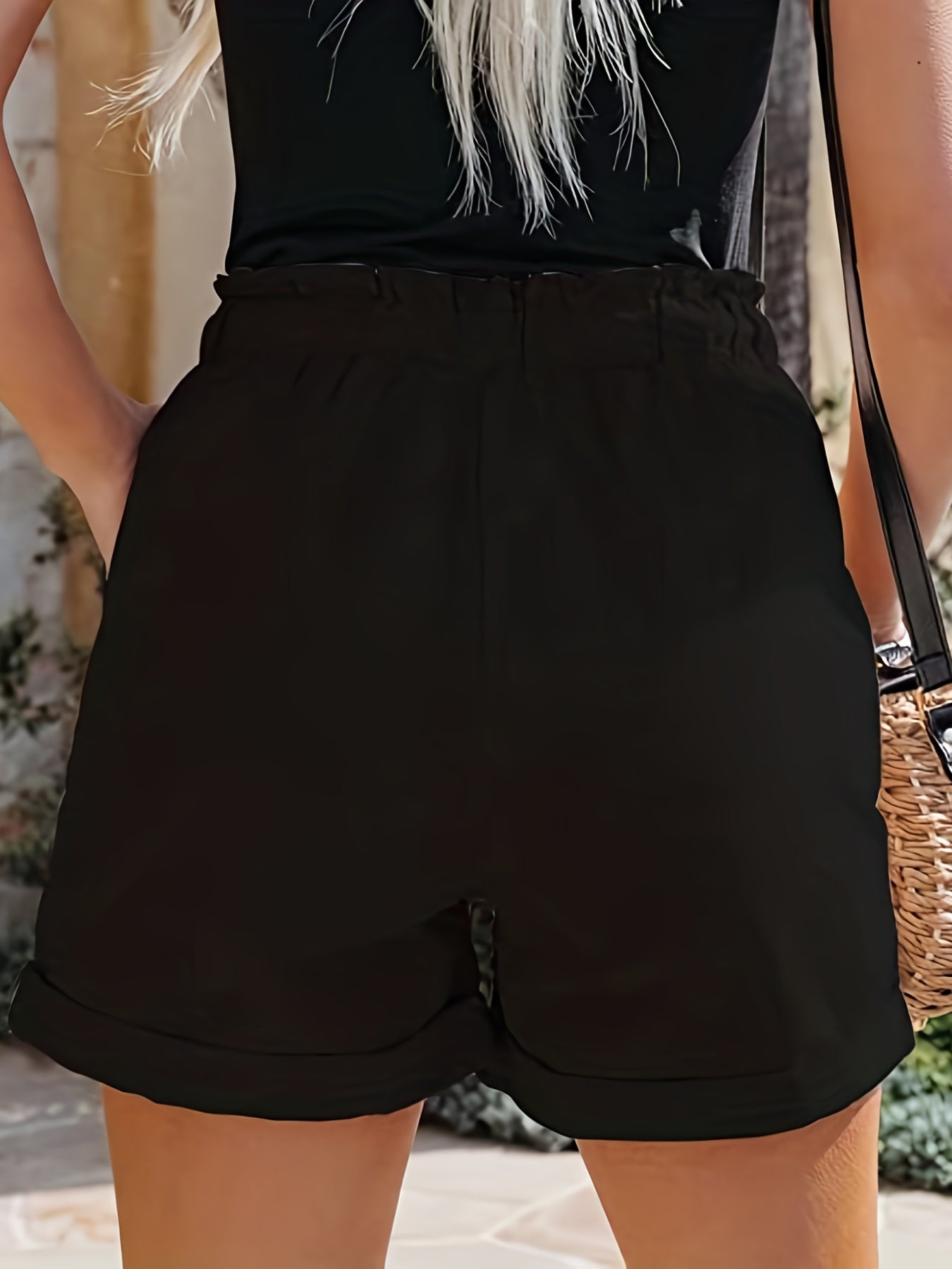 Solid Button Front Shorts Casual Drawstring Elastic Waist Shorts