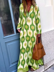 Vintage V-Neck Long Sleeve Maxi Dress