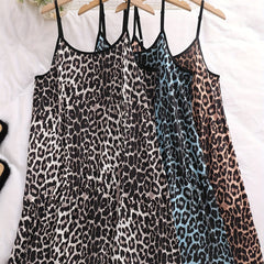 3 Pack Plus Size Sexy Nightdress Set Leopard Print Round Neck Contrast Trim