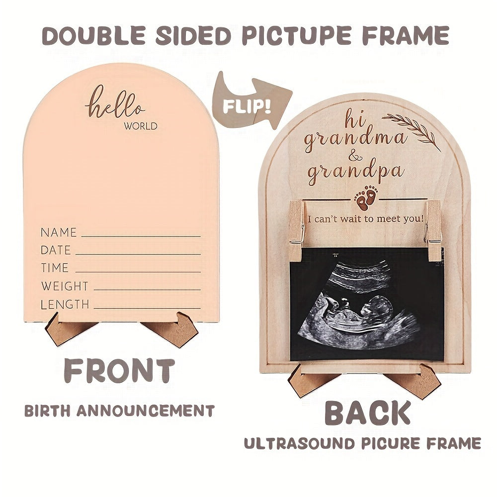 Wooden Ultrasound Photo Frame Hi Grandma & Grandpa Engraved Keepsake