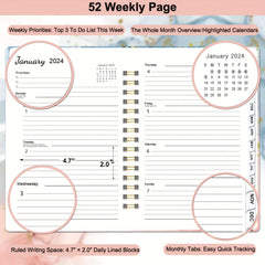 Planner Weekly And Monthly Planner Yearly Jan-Dec Spiral Bound With 12 Tabs