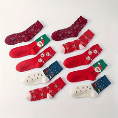 10 Pairs Christmas Print Socks Soft Mid Tube Women's Stockings