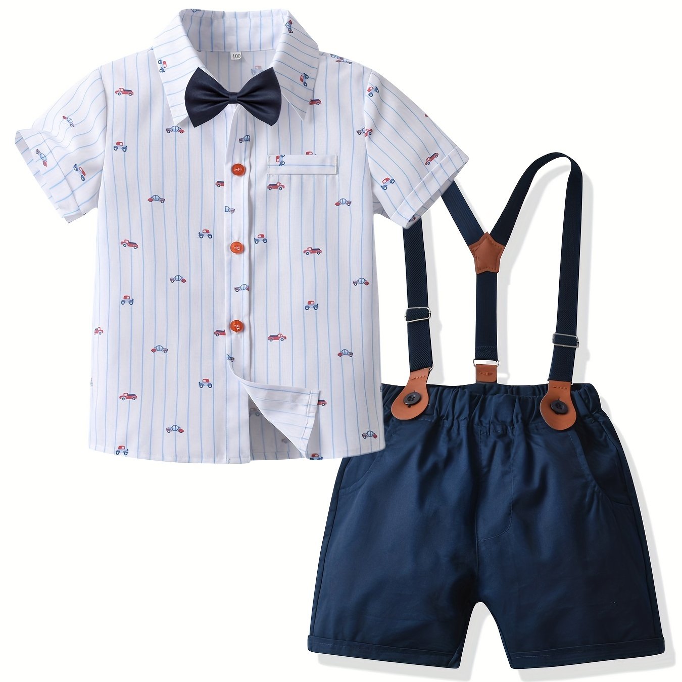 Toddler Boys Gentleman Outfit Car Graphic Shirt & Shorts Set
