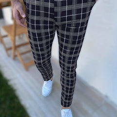 Slim Fit Plaid Slacks Men s Casual Vintage Style Slightly Stretch Dress Pants