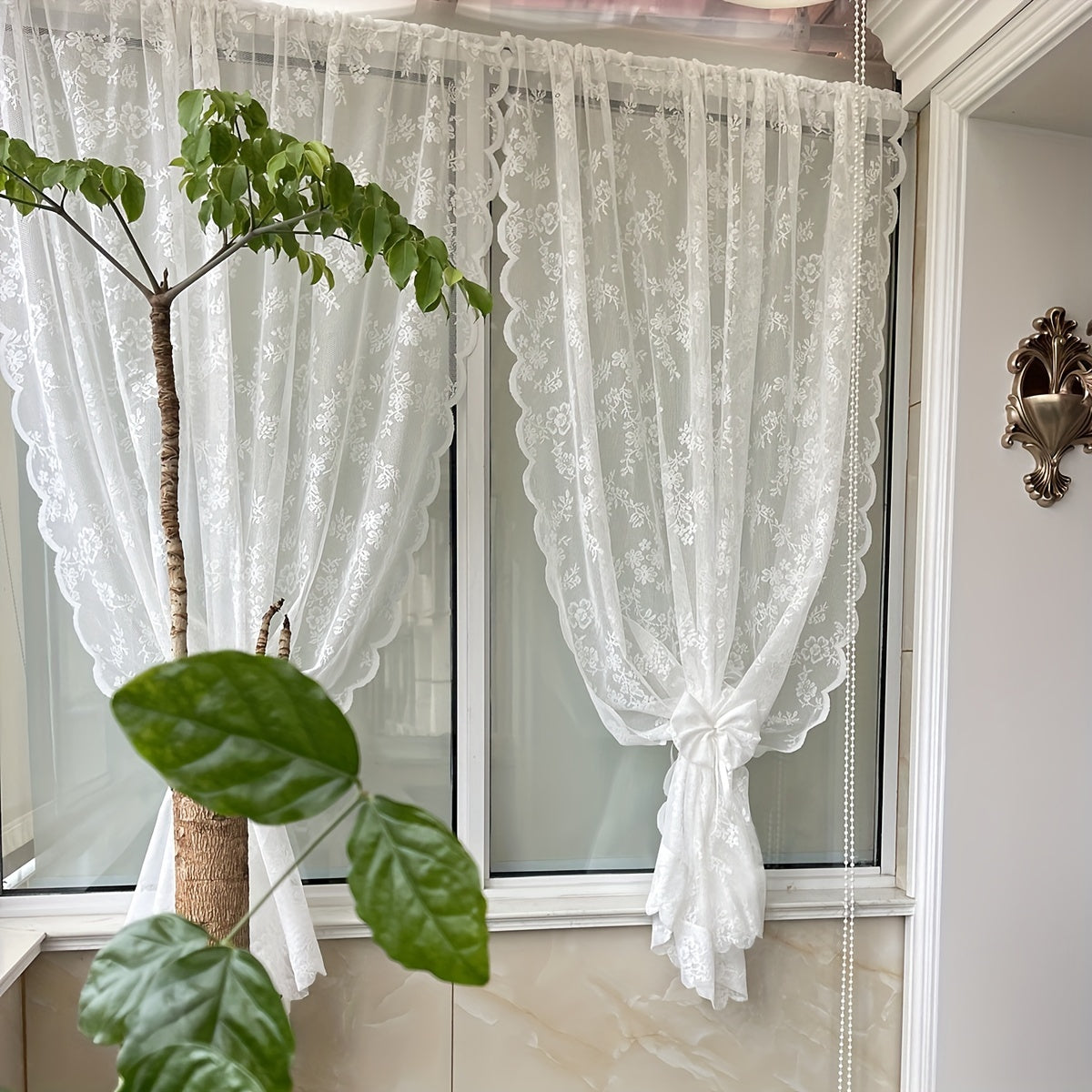 Sweet Sheer Lace Flower Curtain Rod Pocket Living Room Bedroom Decor