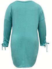 Lace Up Long Sleeve Stretch Dress With Pockets