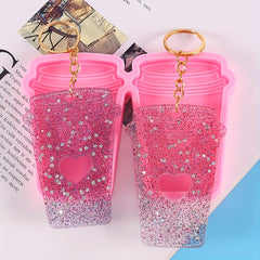 Heart Cutout Resin Milk Tea Cups Keychain Mold