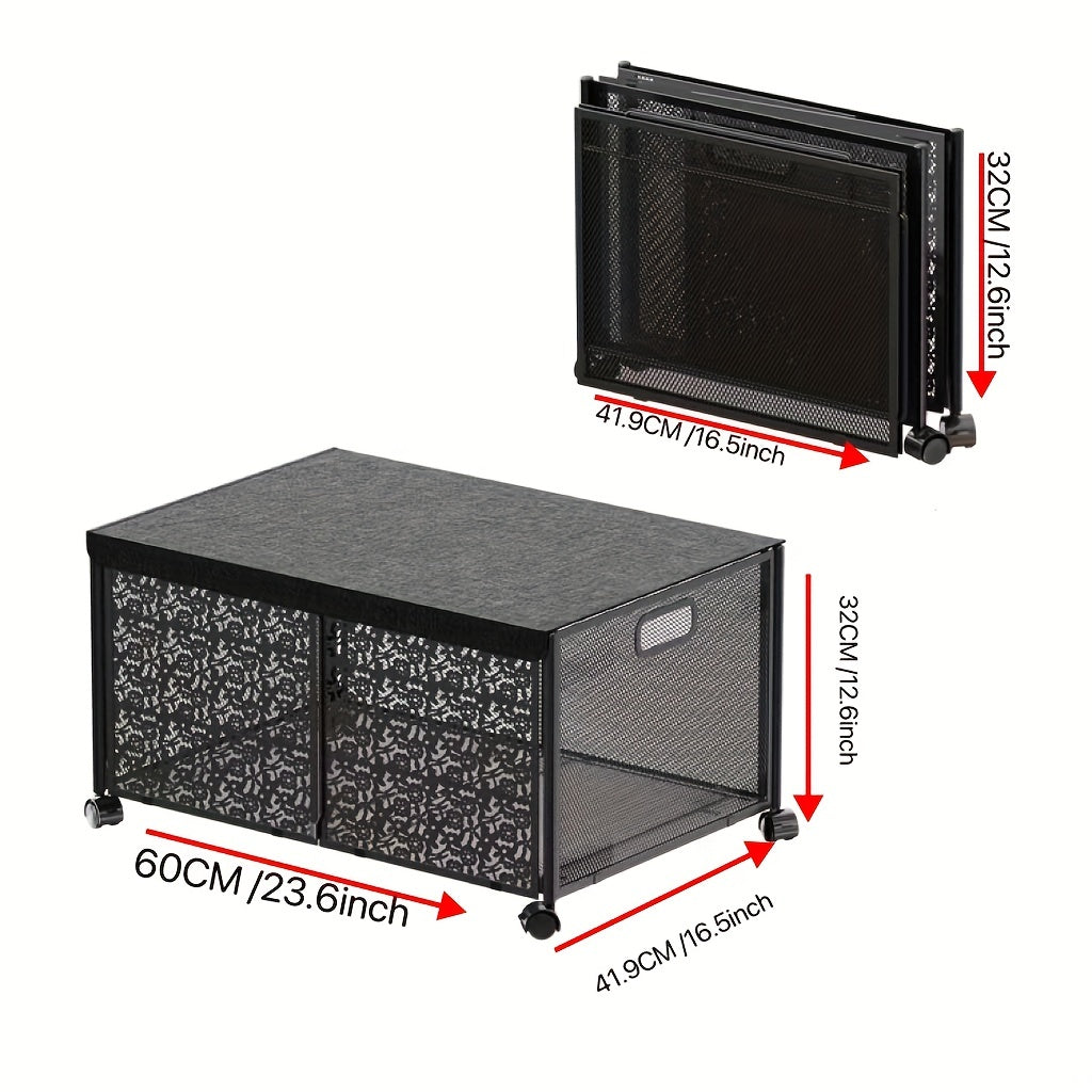 Foldable Oversized Storage Bin Metal Toy Box With Wheels And Lid