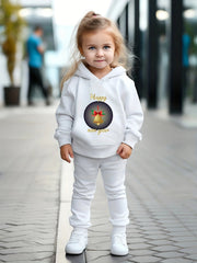 Girls Cartoon Christmas Bell Hooded Sweatshirt & Sweatpants Set Kids Clothes