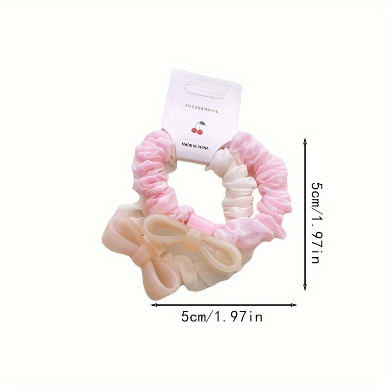 2pcs Bow Hair Ring & Sweet Hair Rope Ties Set