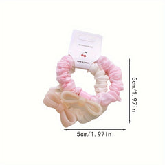 2pcs Bow Hair Ring & Sweet Hair Rope Ties Set