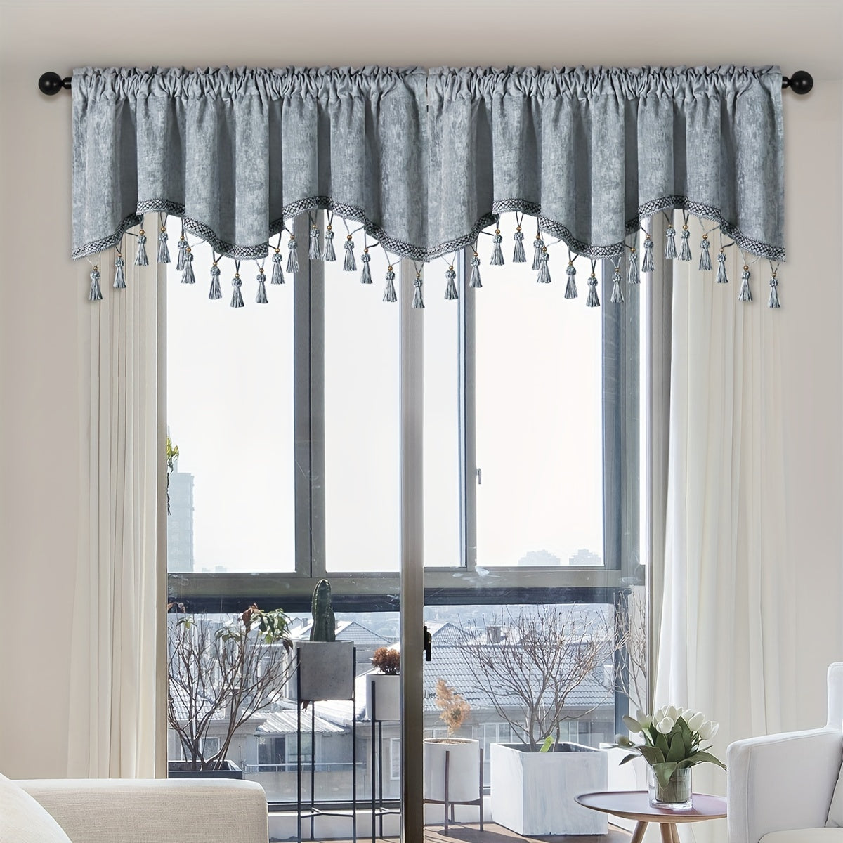 European Style Chenille Window Valance with Tassels - Soft and Stylish Wave