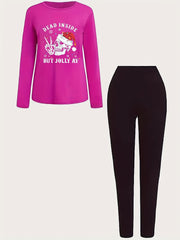 Christmas Outfits Set Women's Plus Christmas Hat Skull & Slogan Print