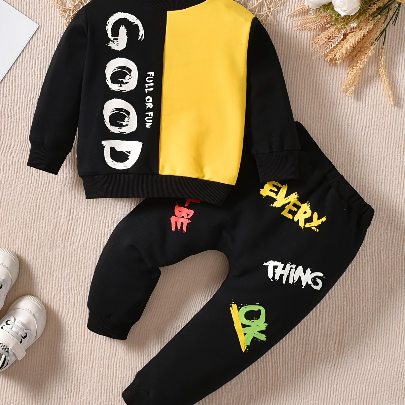 Boys Colorblock Letter Print Sweatshirt Sets