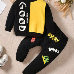 Boys Colorblock Letter Print Sweatshirt Sets