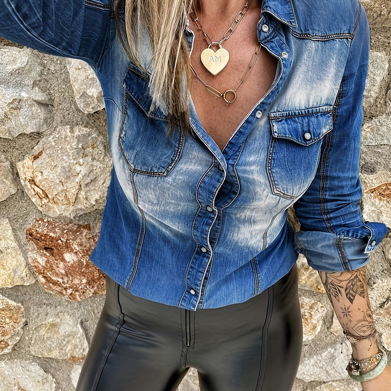 Women's Long Sleeves Denim Shirt Jacket